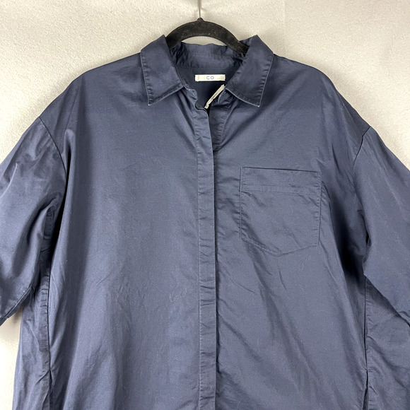 CO Essentials Poplin Dress Women Large Blue Button Front Minimalist Quiet Luxury - Picture 2 of 16